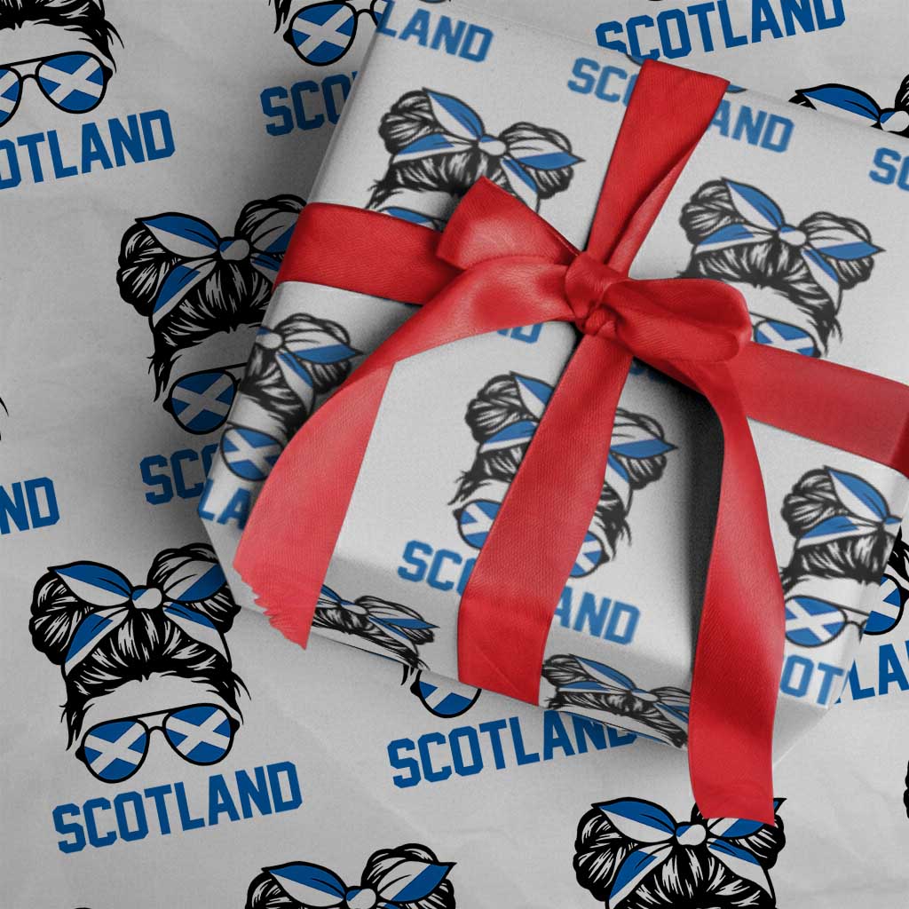 Scotland Messy Bun Hair Saltire Flag Ribbon Bow Wrapping Paper Roll Scottish Pride for Girls Women
