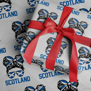 Scotland Messy Bun Hair Saltire Flag Ribbon Bow Wrapping Paper Roll Scottish Pride for Girls Women