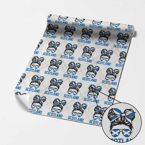 Scotland Messy Bun Hair Saltire Flag Ribbon Bow Wrapping Paper Roll Scottish Pride for Girls Women