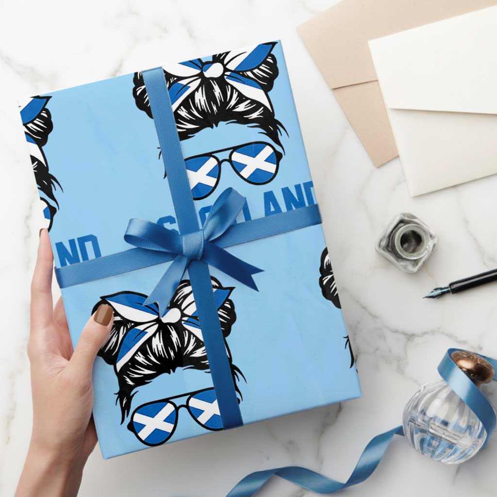 Scotland Messy Bun Hair Saltire Flag Ribbon Bow Wrapping Paper Roll Scottish Pride for Girls Women
