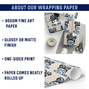 Scotland Messy Bun Hair Saltire Flag Ribbon Bow Wrapping Paper Roll Scottish Pride for Girls Women
