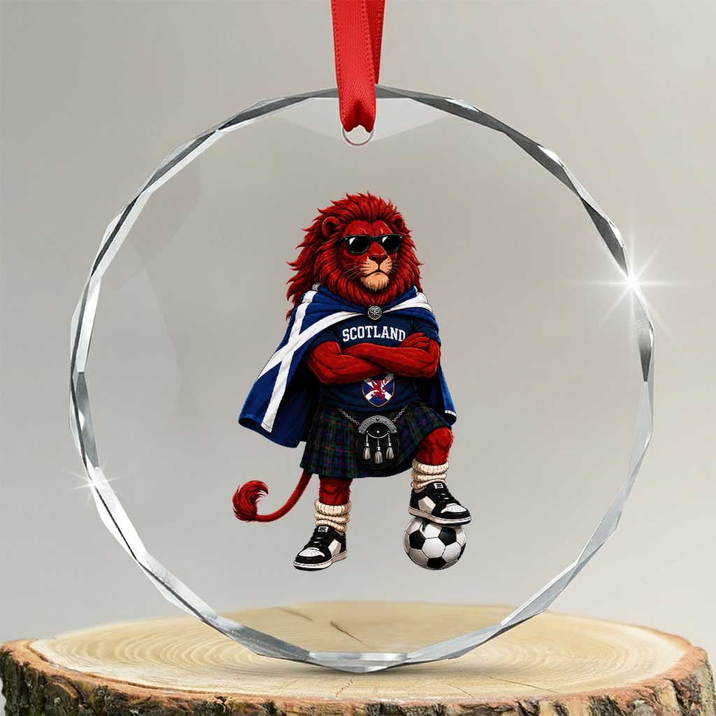 Scotland Rampant Lion Soccer Fan Crystal Glass Ornament Scottish Pride Red Lion in Kilt with Sunglasses Football TS10 Transparent Glass 3'' Circle Print Your Wear