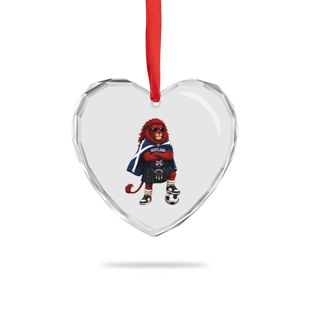 Scotland Rampant Lion Soccer Fan Heart Crystal Glass Ornament Scottish Pride Red Lion in Kilt with Sunglasses Football