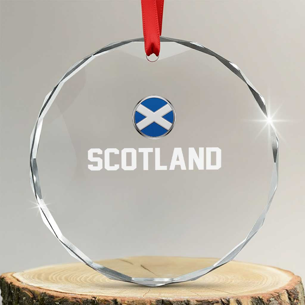 Scotland Round Saltire Flag Emblem Crystal Glass Ornament Classic Varsity Typography Sports Fans TS02 Transparent Glass 3'' Circle Print Your Wear