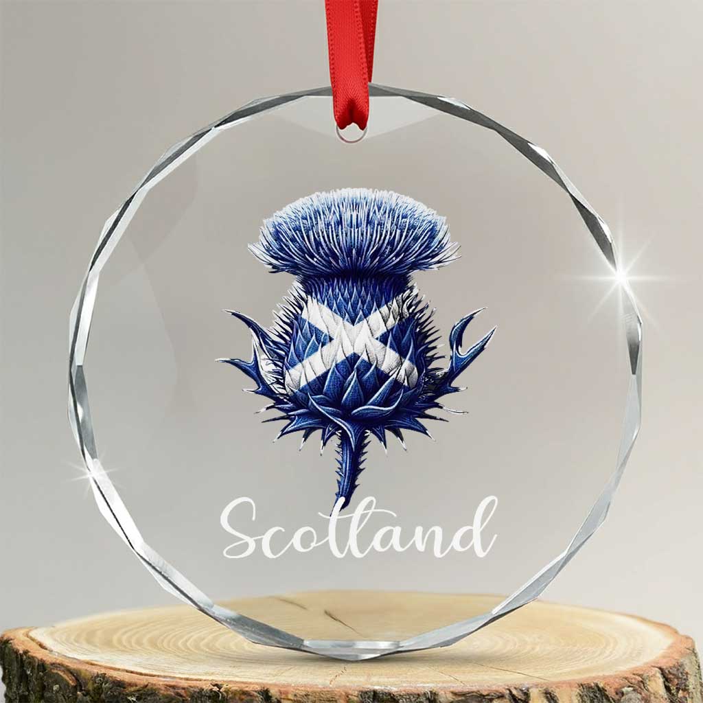 Scotland Thistle Floral Emblem Saltire Flag Crystal Glass Ornament Patriotic Scottish Heritage