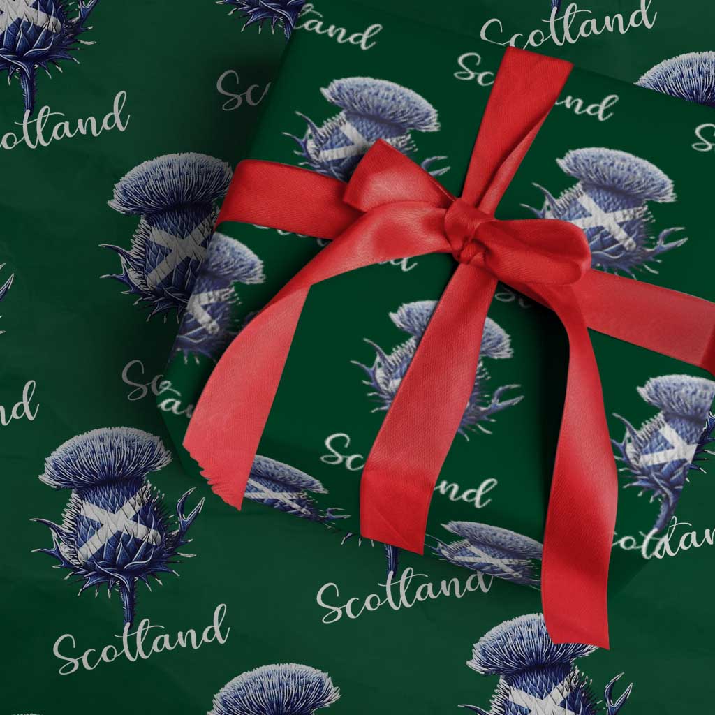 Scotland Thistle Floral Emblem Saltire Flag Wrapping Paper Roll Patriotic Scottish Heritage TS02 Green Print Your Wear