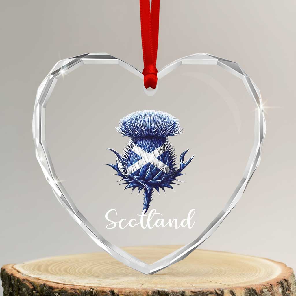 Scotland Thistle Floral Emblem Saltire Flag Heart Crystal Glass Ornament Patriotic Scottish Heritage TS02 Transparent Glass 3'' Heart Print Your Wear