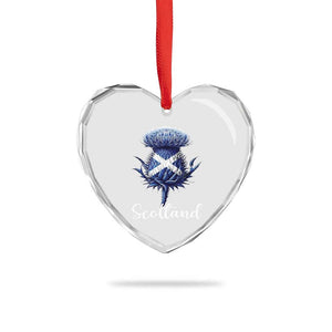 Scotland Thistle Floral Emblem Saltire Flag Heart Crystal Glass Ornament Patriotic Scottish Heritage
