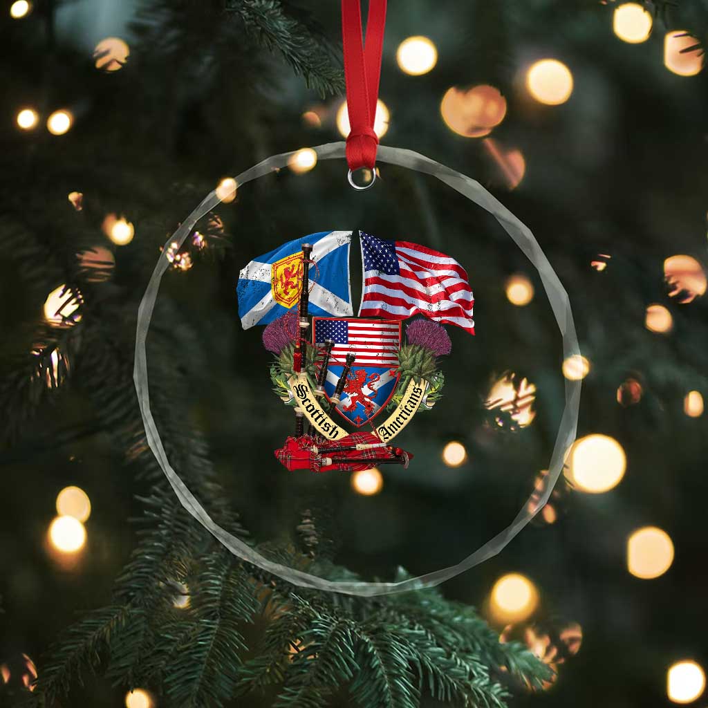 Scottish American Heritage Month Crystal Glass Ornament Bagpipe Vintage Scottish American Flag Thistle TS11 Print Your Wear