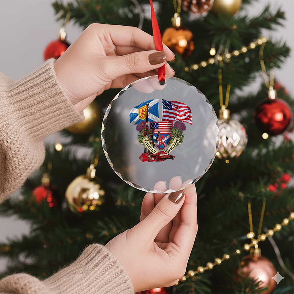 Scottish American Heritage Month Crystal Glass Ornament Bagpipe Vintage Scottish American Flag Thistle TS11 Print Your Wear