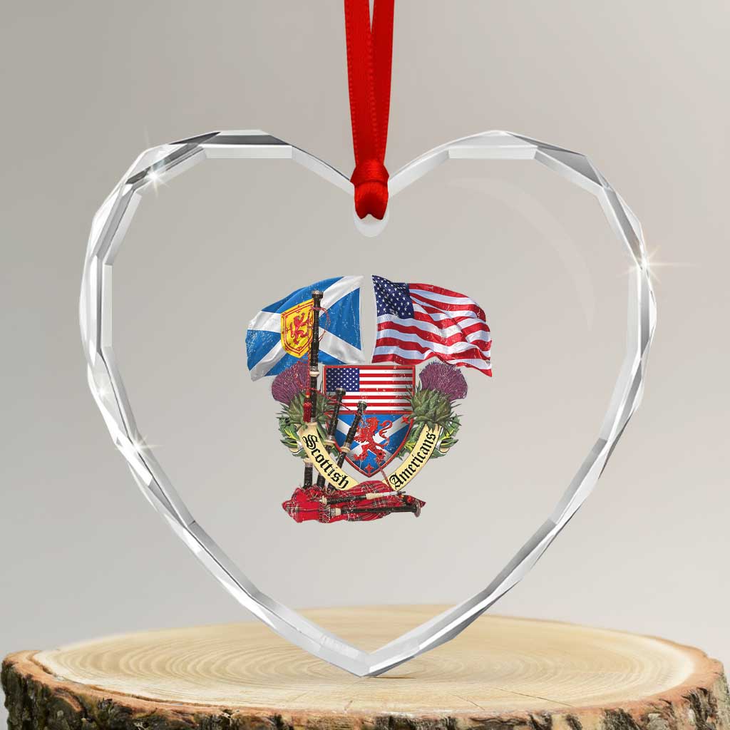 Scottish American Heritage Month Heart Crystal Glass Ornament Bagpipe Vintage Scottish American Flag Thistle TS11 Transparent Glass 3'' Heart Print Your Wear