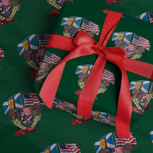 Scottish American Heritage Month Wrapping Paper Roll Bagpipe Vintage Scottish American Flag Thistle TS11 Green Print Your Wear