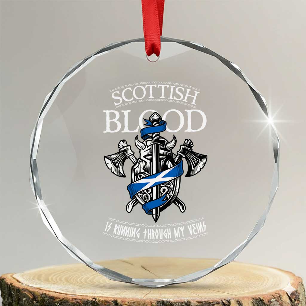 Scottish Blood Running Through My Veins Crystal Glass Ornament Viking Axe and Sword Heritage TS02 Transparent Glass 3'' Circle Print Your Wear