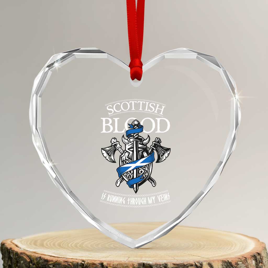Scottish Blood Running Through My Veins Heart Crystal Glass Ornament Viking Axe and Sword Heritage TS02 Transparent Glass 3'' Heart Print Your Wear