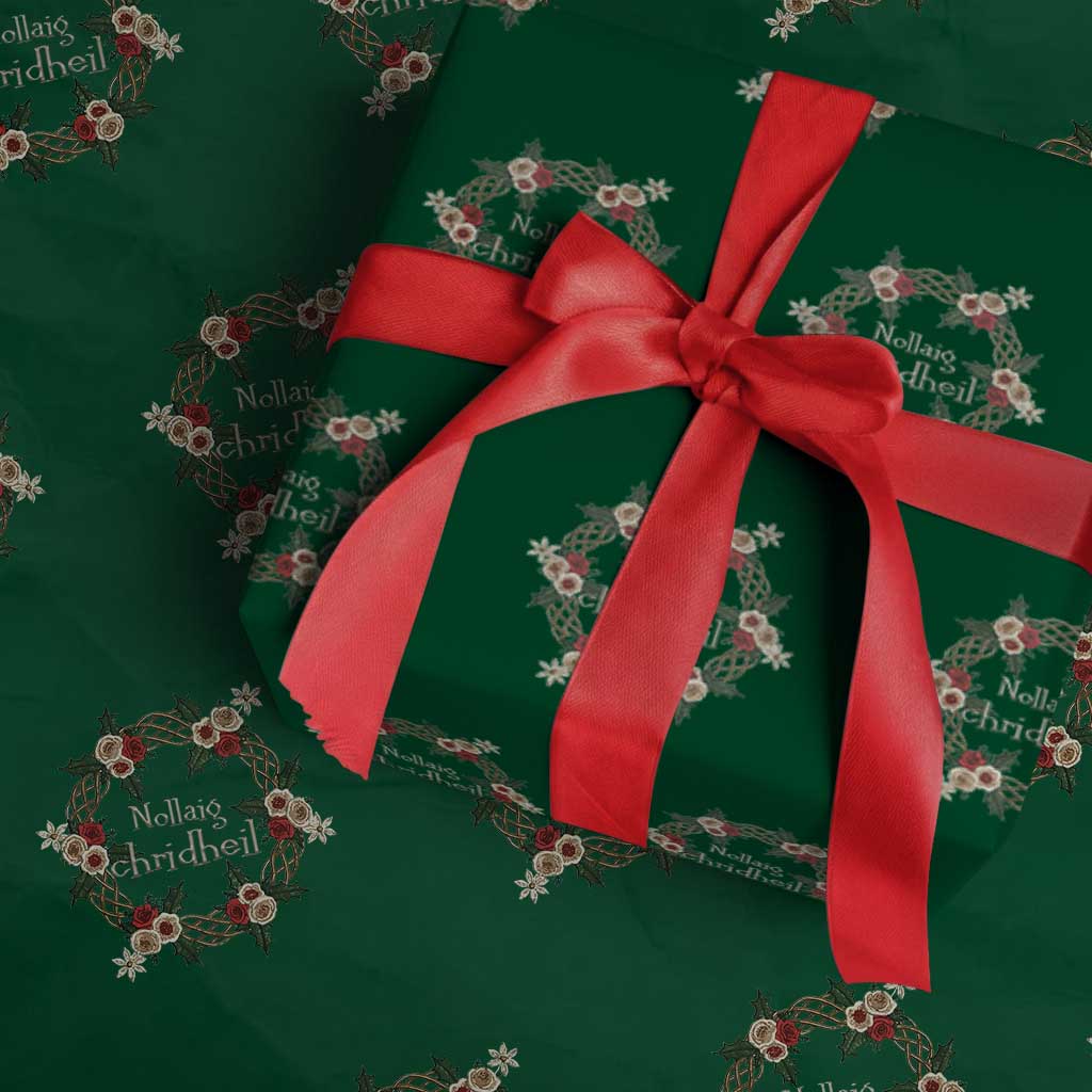 Scottish Celtic Christmas Nollaig Chridheil Wrapping Paper Roll Xmas Wreath TS11 Green Print Your Wear