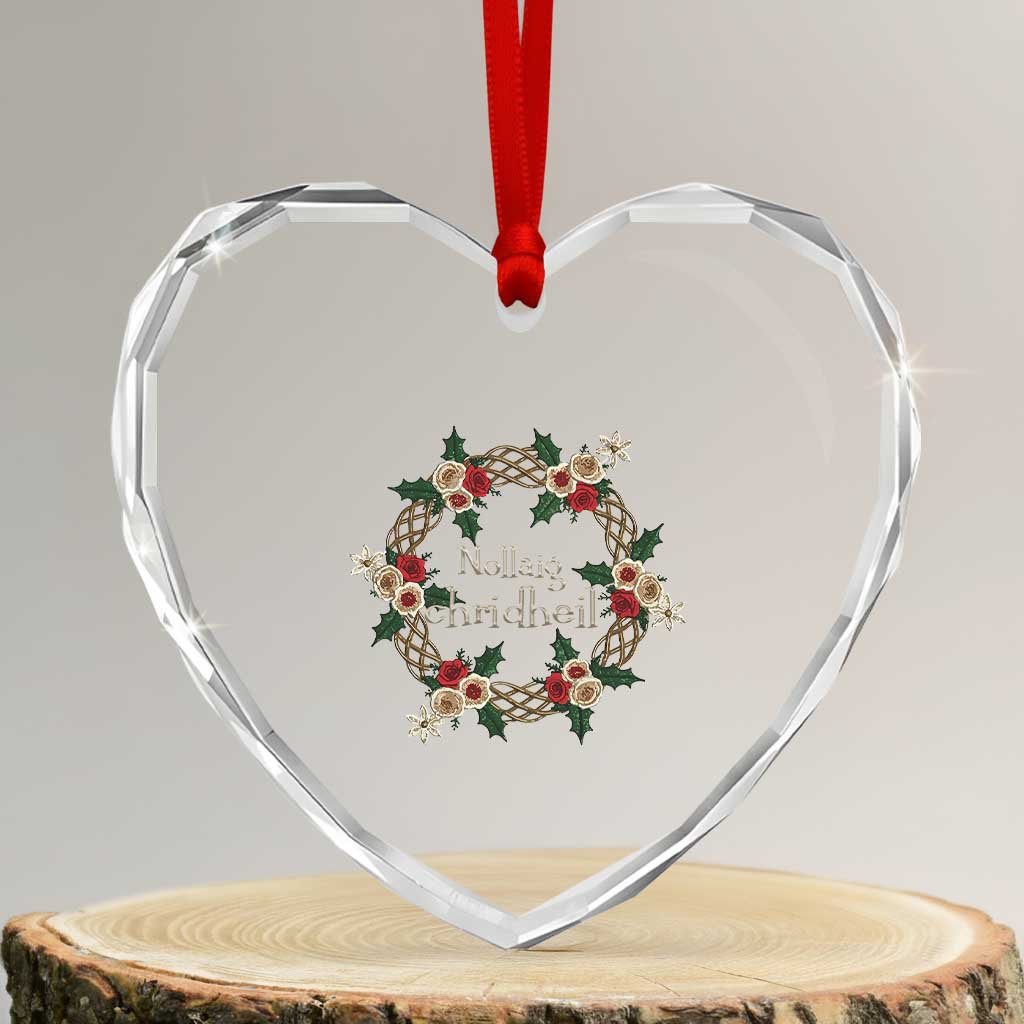 Scottish Celtic Xmas Nollaig Chridheil Heart Crystal Glass Ornament Xmas Wreath TS11 Transparent Glass 3'' Heart Print Your Wear