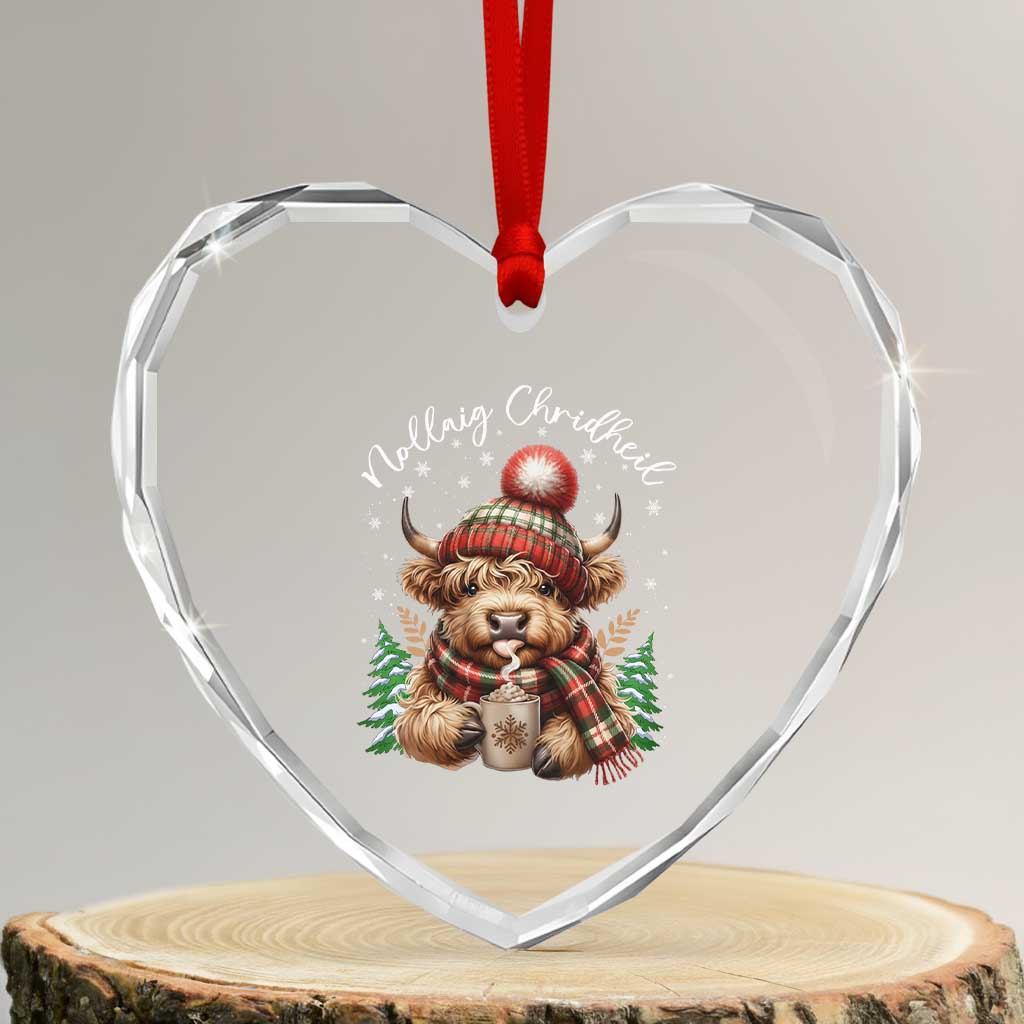 Scottish Christmas Heart Crystal Glass Ornament Nollaig Chridheil Gaelic Xmas Higland Cow TS11 Transparent Glass 3'' Heart Print Your Wear
