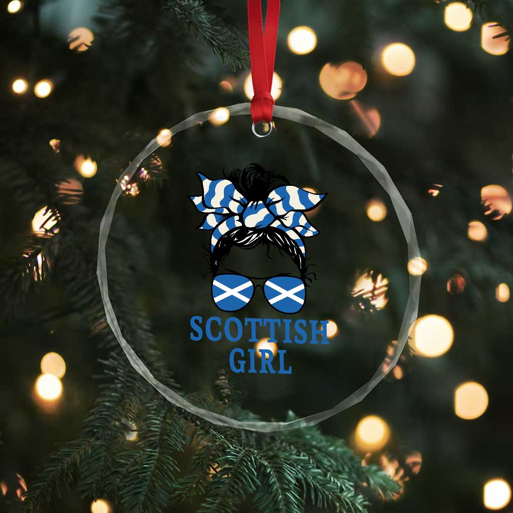Scottish Girl Messy Bun Hair Saltire Flag Ribbon Bow Crystal Glass Ornament Scotland Pride for Girls Women TS02 Print Your Wear