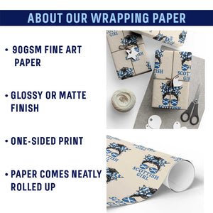 Scottish Girl Messy Bun Hair Saltire Flag Ribbon Bow Wrapping Paper Roll Scotland Pride for Girls Women