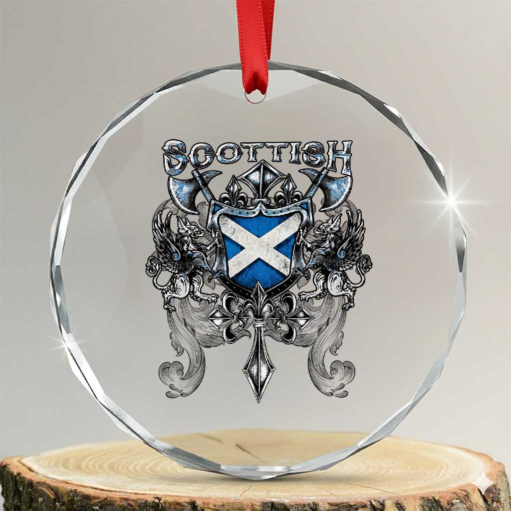 Scottish Heritage Crest Gothic Crystal Glass Ornament Medieval Flag and Sword Celtic Pride TS02 Transparent Glass 3'' Circle Print Your Wear
