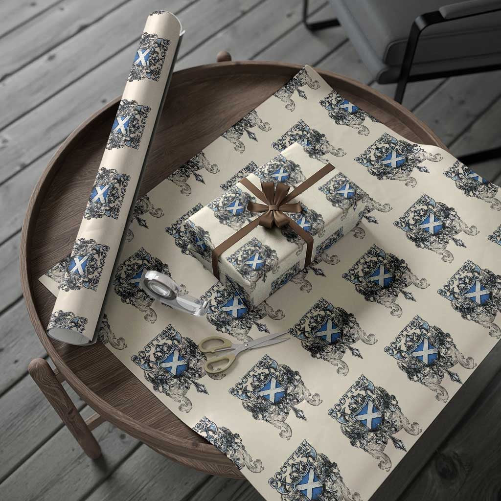 Scottish Heritage Crest Gothic Wrapping Paper Roll Medieval Flag and Sword Celtic Pride TS02 Beige Print Your Wear
