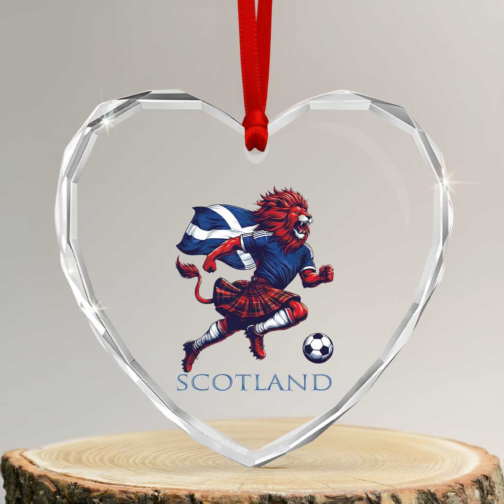 Scottish Lion Football Heart Crystal Glass Ornament Brave Lion in Kilt with Flag Cape Pride TS02 Transparent Glass 3'' Heart Print Your Wear