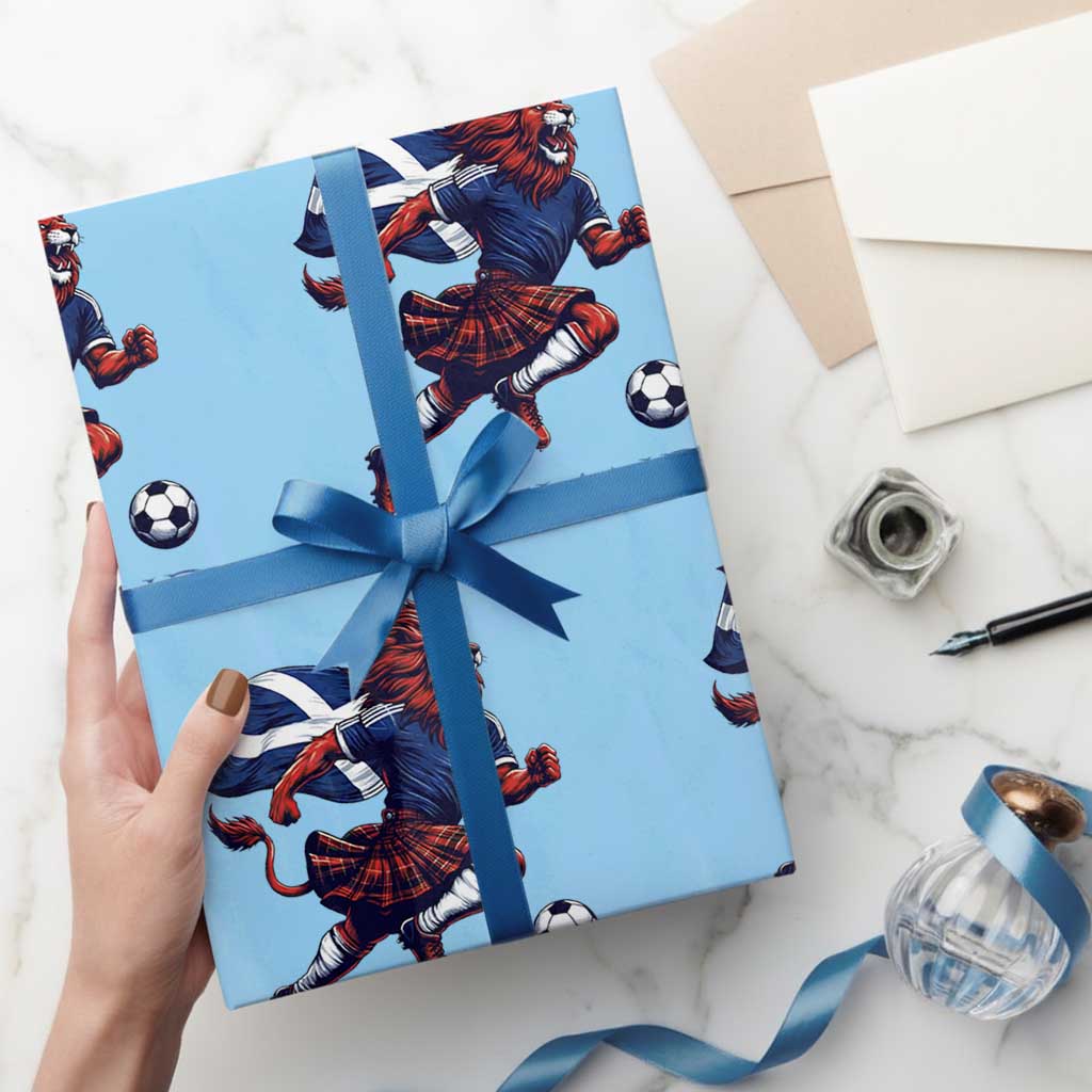 Scottish Lion Football Wrapping Paper Roll Brave Lion in Kilt with Flag Cape Pride TS02 Light Blue Print Your Wear
