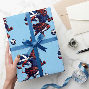 Scottish Lion Football Wrapping Paper Roll Brave Lion in Kilt with Flag Cape Pride TS02 Light Blue Print Your Wear
