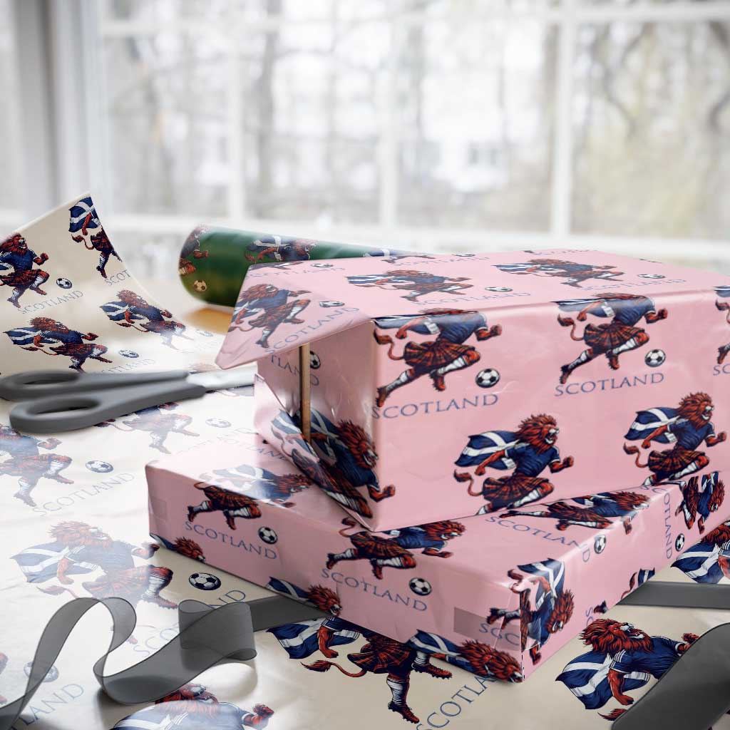 Scottish Lion Football Wrapping Paper Roll Brave Lion in Kilt with Flag Cape Pride TS02 Light Pink Print Your Wear