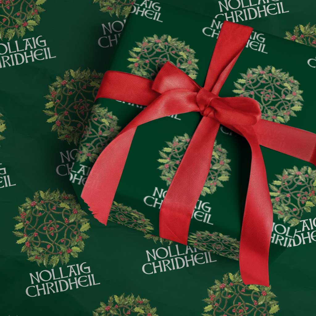 Scottish Merry Christmas Wrapping Paper Roll Nollaig Chridhel Celtic Xmas Mistletoe TS11 Green Print Your Wear
