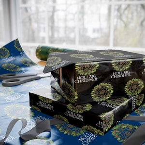 Scottish Merry Christmas Wrapping Paper Roll Nollaig Chridhel Celtic Xmas Mistletoe TS11 Black Print Your Wear