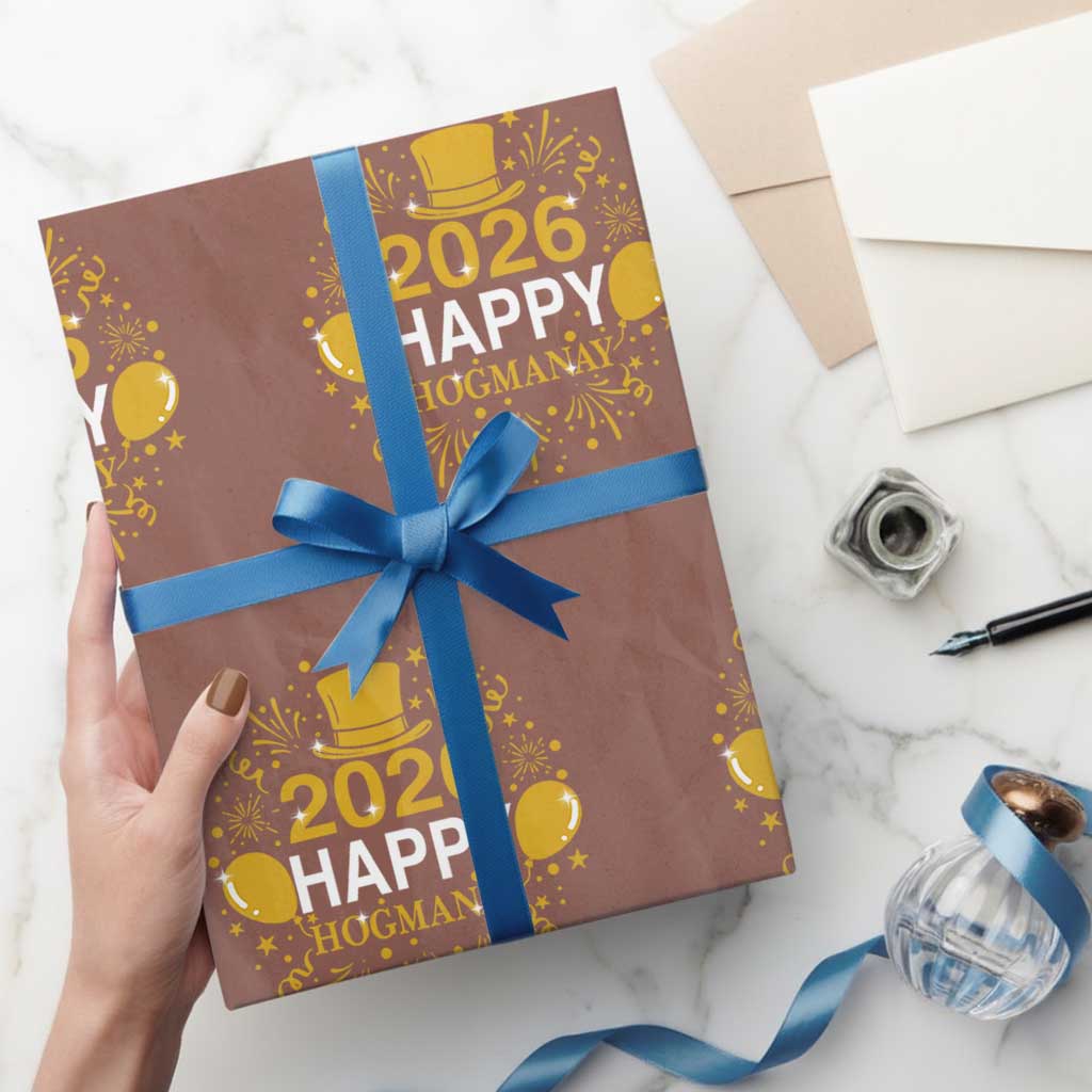 Scottish New Year 2026 Wrapping Paper Roll Happy Hogmanay NYE Party TS11 Mocha Print Your Wear