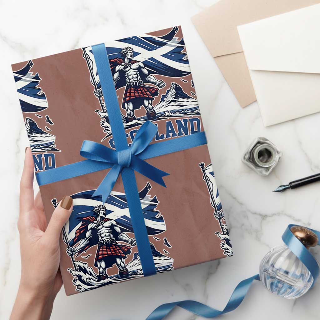 Scottish Warrior Wrapping Paper Roll Brave Highland Hero Scotland Flag TS02 Mocha Print Your Wear