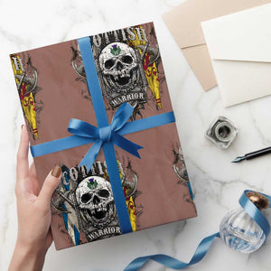 Scottish Warrior Wrapping Paper Roll Vintage Skull Celtic Cross Scottish Lion Rampant Flag TS11 Mocha Print Your Wear