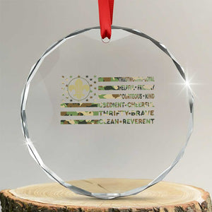 Scout Law Values Crystal Glass Ornament American Camo Flag Retro Vintage TS02 Transparent Glass 3'' Circle Print Your Wear