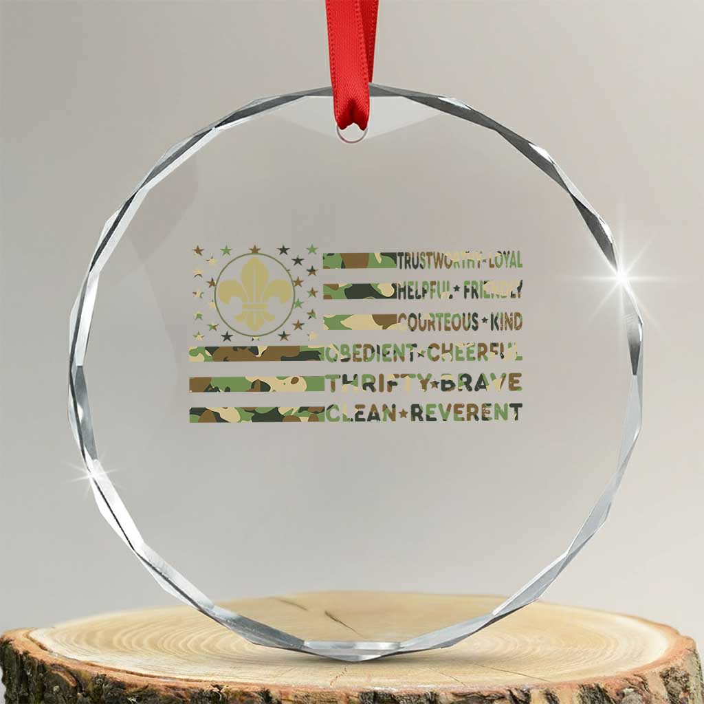 Scout Law Values Crystal Glass Ornament American Camo Flag Retro Vintage TS02 Transparent Glass 3'' Circle Print Your Wear