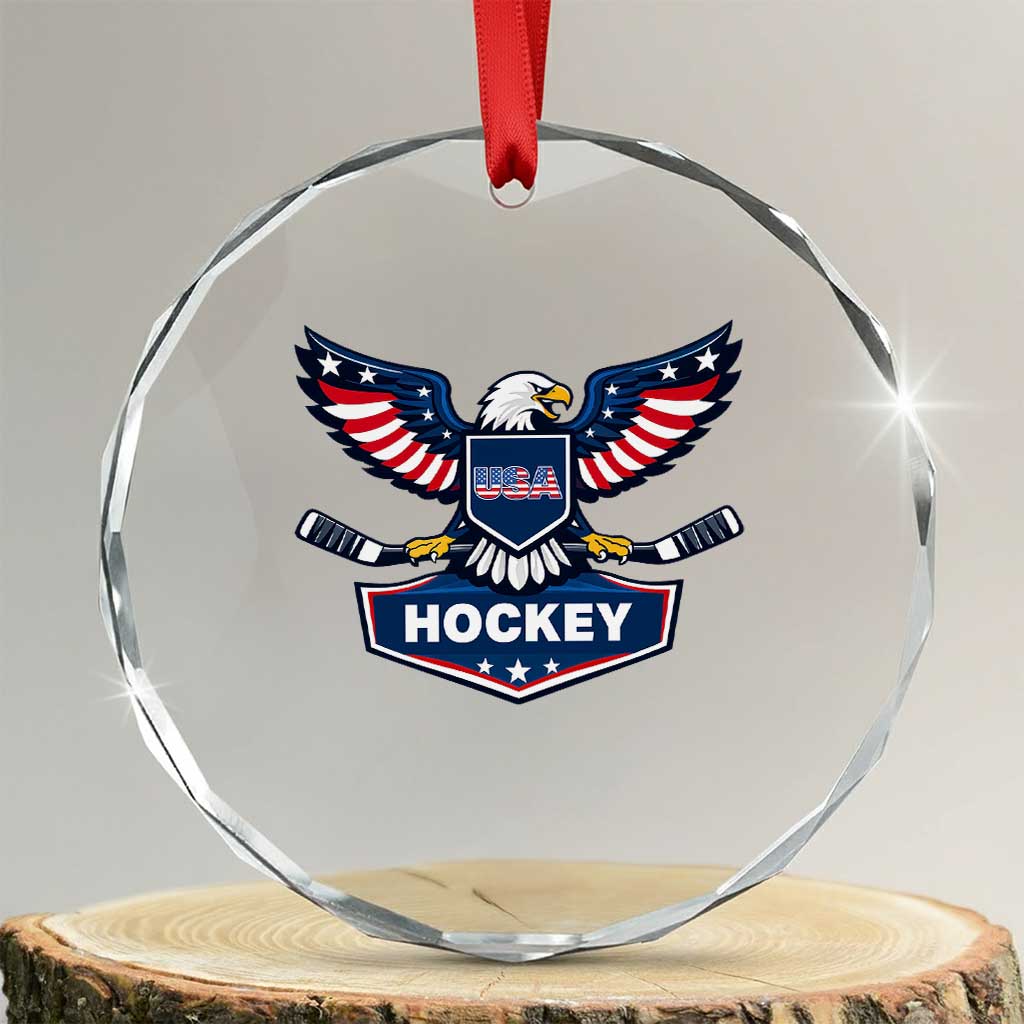 Screaming American Eagle Hockey Pride Graphic Crystal Glass Ornament Proud USA Ice Sticks Sports Fan TS02 Transparent Glass 3'' Circle Print Your Wear