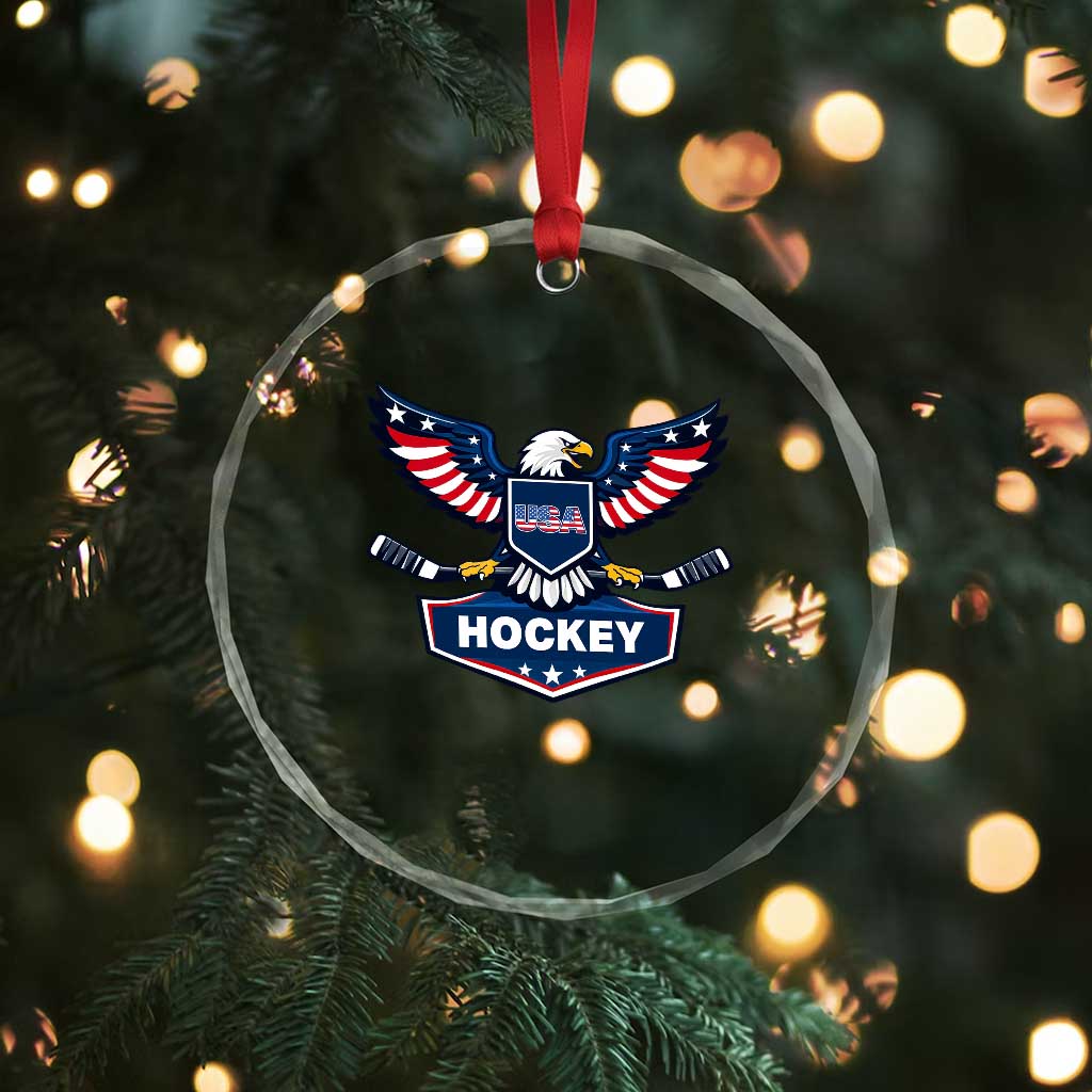 Screaming American Eagle Hockey Pride Graphic Crystal Glass Ornament Proud USA Ice Sticks Sports Fan TS02 Print Your Wear