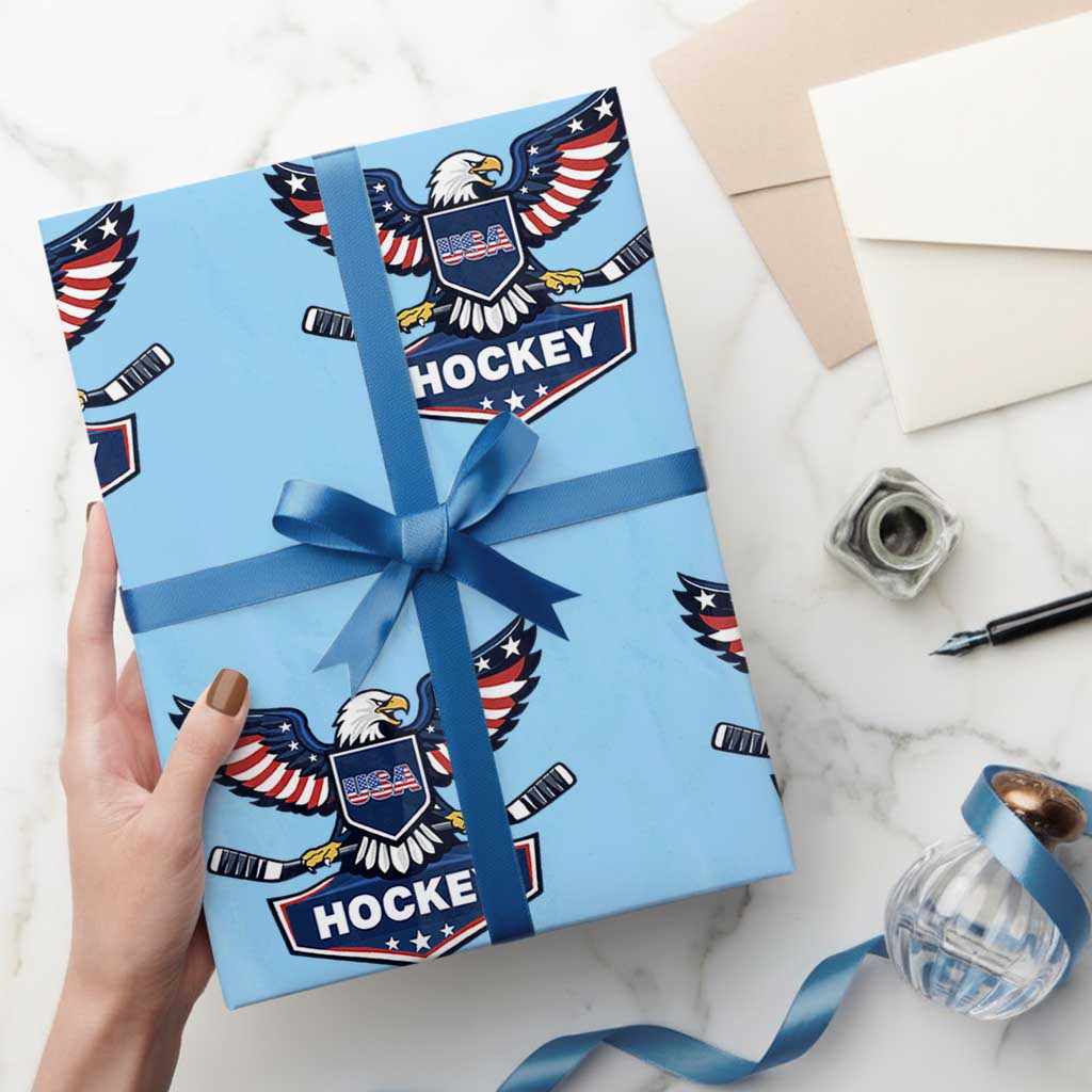 Screaming American Eagle Hockey Pride Graphic Wrapping Paper Roll Proud USA Ice Sticks Sports Fan TS02 Light Blue Print Your Wear