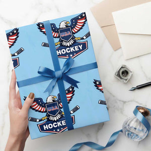 Screaming American Eagle Hockey Pride Graphic Wrapping Paper Roll Proud USA Ice Sticks Sports Fan TS02 Light Blue Print Your Wear