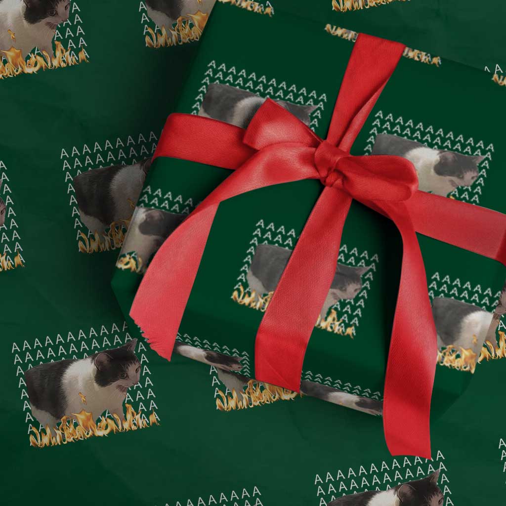 Screaming Cat Meme Wrapping Paper Roll Funny Internet Gen Z Cat Lover TS14 Green Print Your Wear