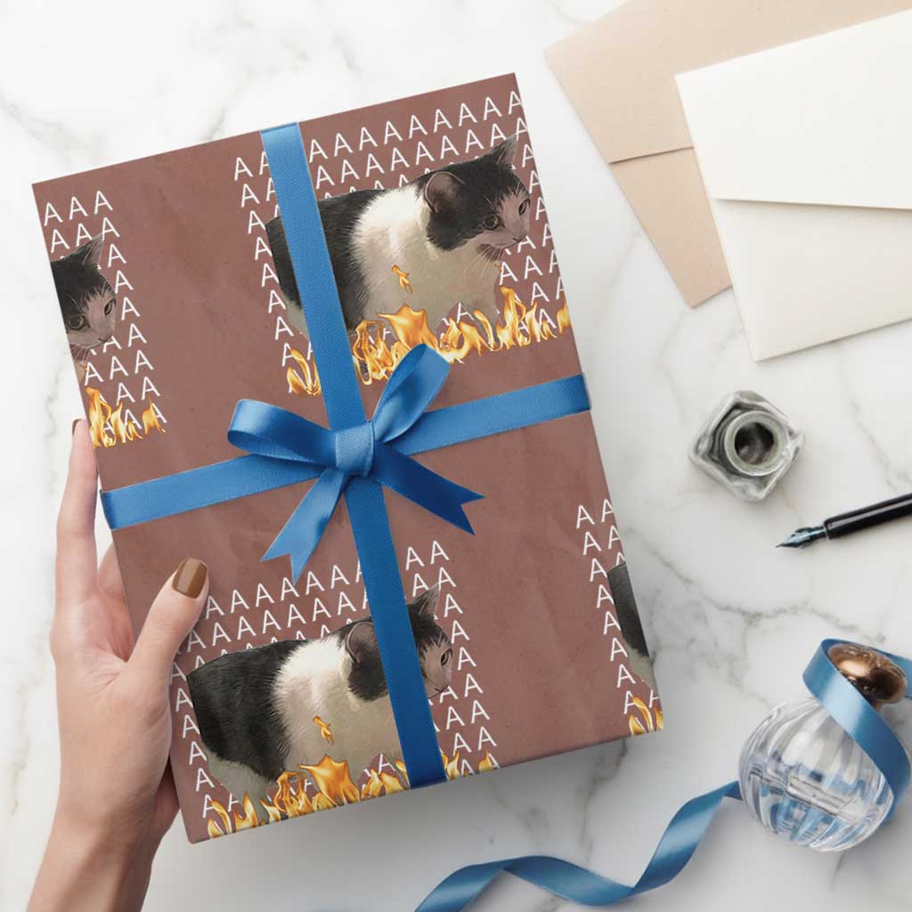 Screaming Cat Meme Wrapping Paper Roll Funny Internet Gen Z Cat Lover TS14 Mocha Print Your Wear