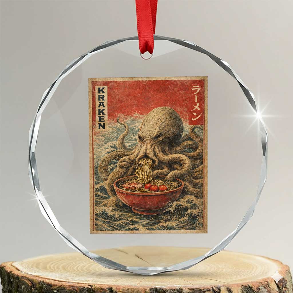 Sea Monster Eating Ramen Crystal Glass Ornament Vintage Graphic Japanese Lover Ukiyo-e Art TS10 Transparent Glass 3'' Circle Print Your Wear