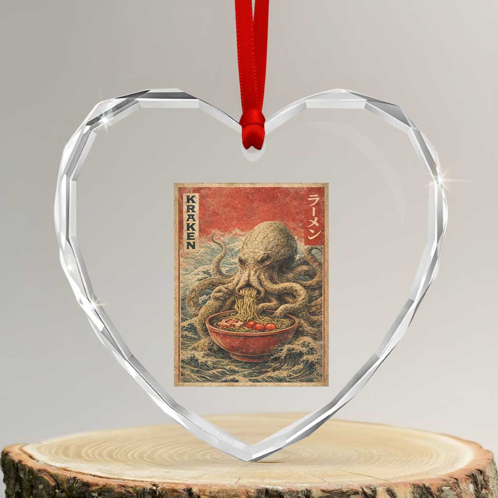 Sea Monster Eating Ramen Heart Crystal Glass Ornament Vintage Graphic Japanese Lover Ukiyo-e Art TS10 Transparent Glass 3'' Heart Print Your Wear