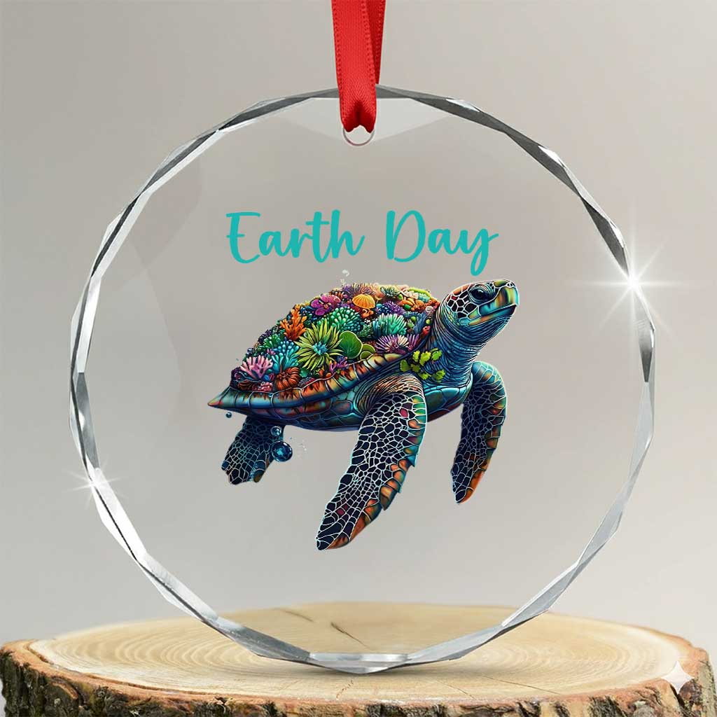 Sea Turtle Earth Day Crystal Glass Ornament Save The Earth TS02 Transparent Glass 3'' Circle Print Your Wear
