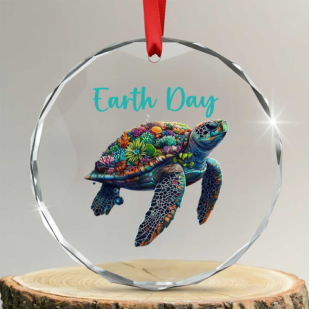 Sea Turtle Earth Day Crystal Glass Ornament Save The Earth TS02 Transparent Glass 3'' Circle Print Your Wear