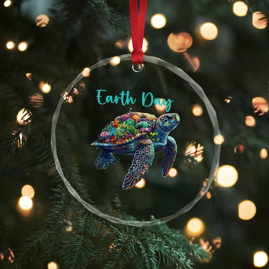 Sea Turtle Earth Day Crystal Glass Ornament Save The Earth TS02 Print Your Wear