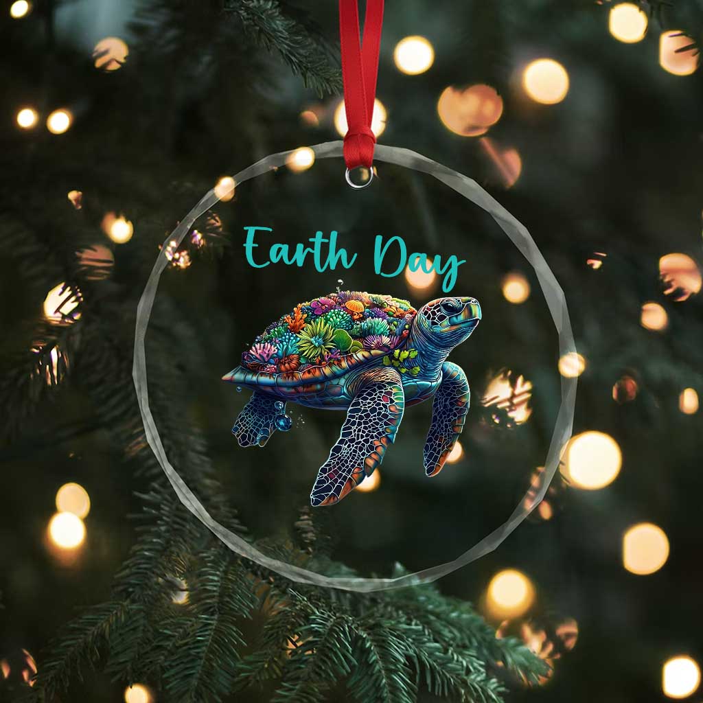 Sea Turtle Earth Day Crystal Glass Ornament Save The Earth TS02 Print Your Wear