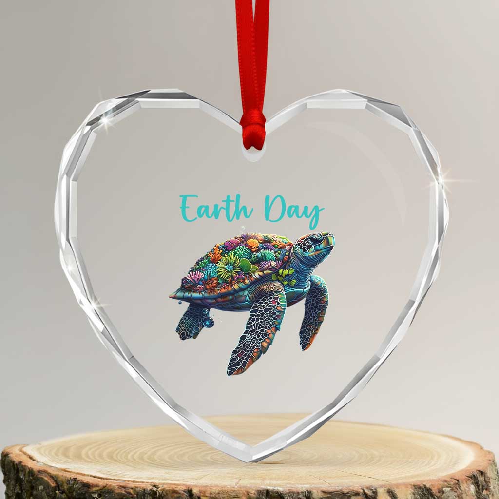 Sea Turtle Earth Day Heart Crystal Glass Ornament Save The Earth TS02 Transparent Glass 3'' Heart Print Your Wear