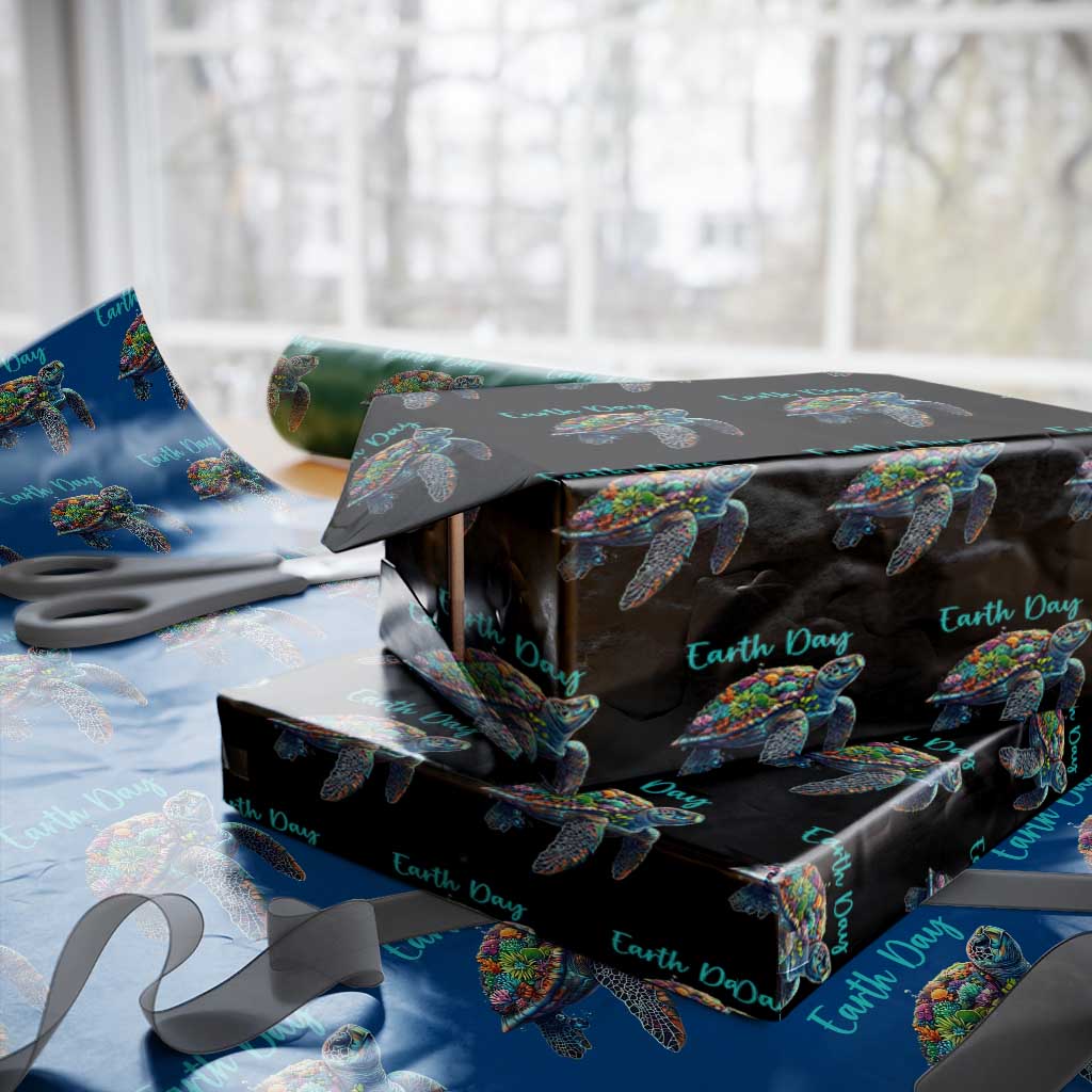 Sea Turtle Earth Day Wrapping Paper Roll Save The Earth TS02 Black Print Your Wear